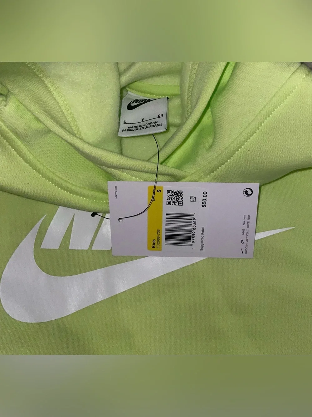 Nike Kids Neon Green Hooded Sweatshirt with White Logo